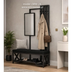 Ławka Do Przedpokoju Z Wieszakiem I Lustrem Metalowa Siedzisko Tapicerowane Czarny Stal LMW-24